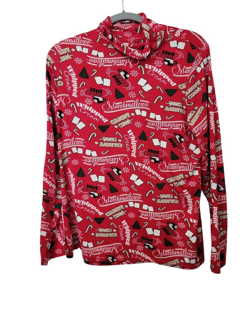 Women's Holiday Hot Cocoa Marshmallows Print Turtle Neck XL